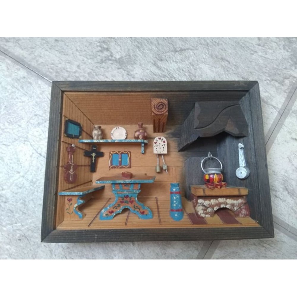 Swiss wooden box kitchen scene